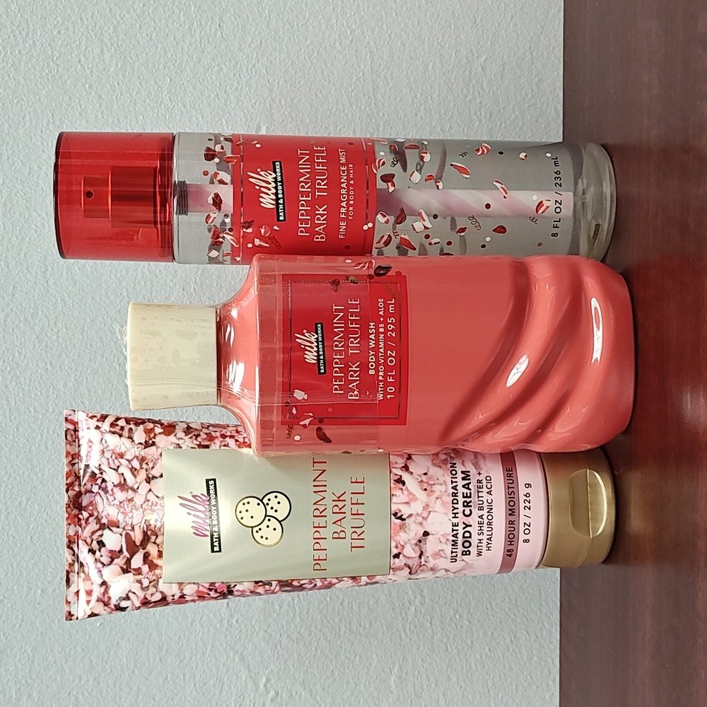 Bath & Body Works PEPPERMINT BARK TRUFFLE 3 Piece Body Care Bundle Set